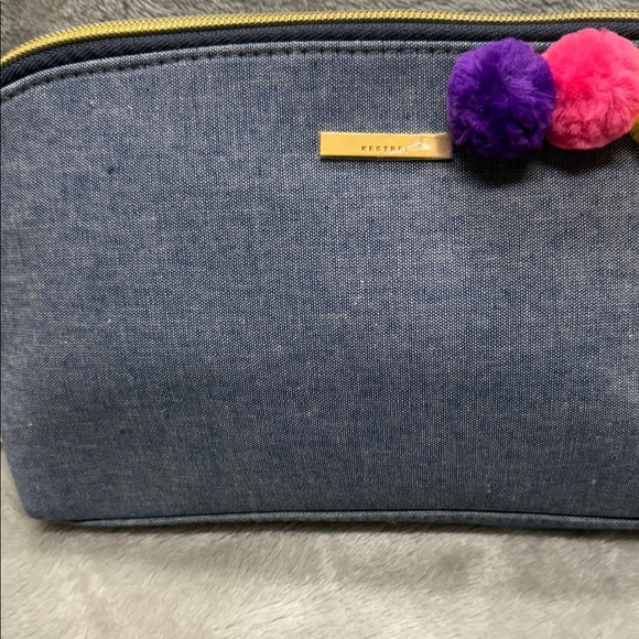 Kestrel Denim Cosmetic Bag with Colorful Pom Poms - Picture 5 of 8